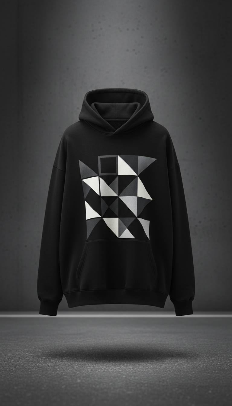Oversized black hoodie with bold graphic print